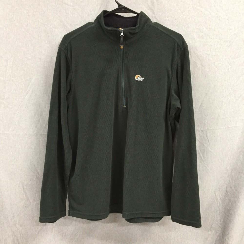 Lowe Alpine Mens Aleutian Quarter Zip Fleece‎ Pullover Green Grid Waffle Medium